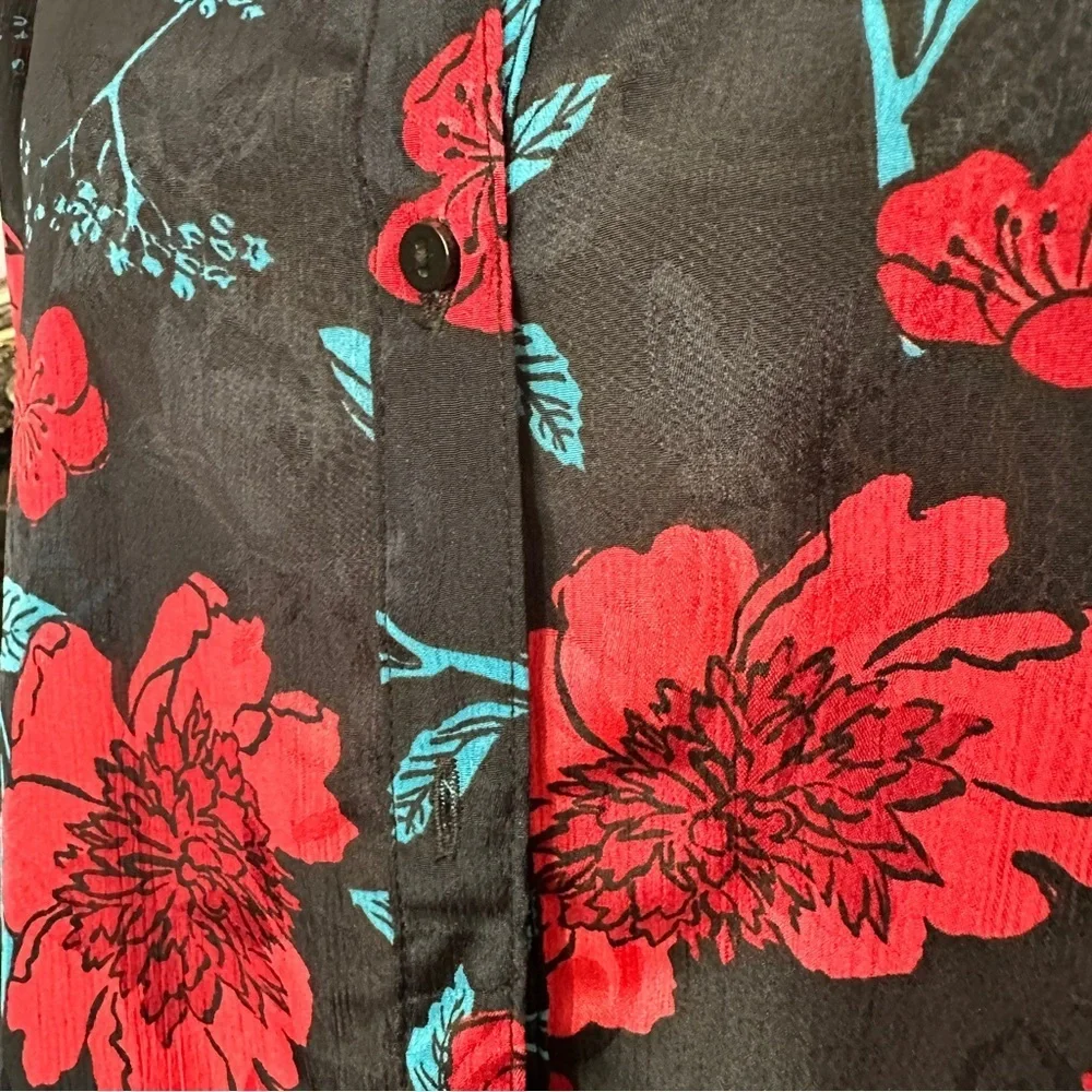 Zara Z1975 Semi-Sheer Maximalist Black Red Blue Bold Floral Blouse Size M - Picture 9 of 16